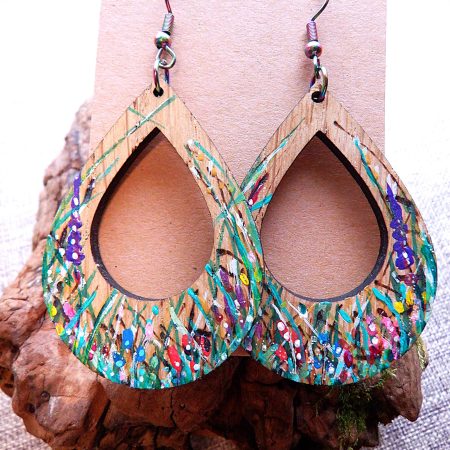 Earrings Wooden Wildflower Hoops