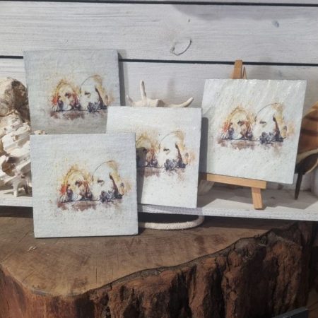 Slate Coasters, Natural Slate, Padded Rubber Feet, Decoupaged, Heat Resistant, Sleeping Labradors