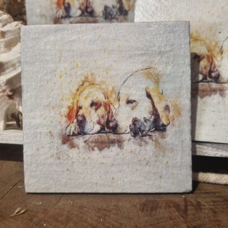 Slate Coasters, Natural Slate, Padded Rubber Feet, Decoupaged, Heat Resistant, Sleeping Labradors