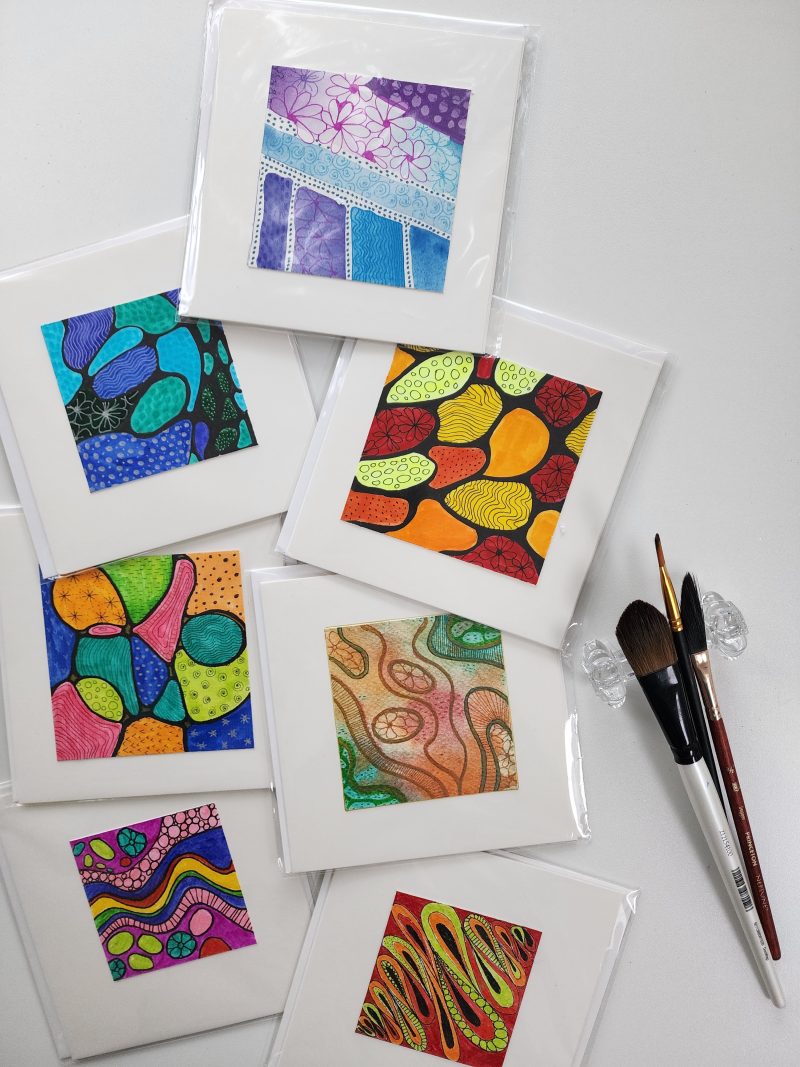 Set of 7 hand painted cards