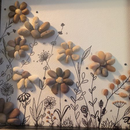 Neutral, Box Framed Garden Flower Pebble Art