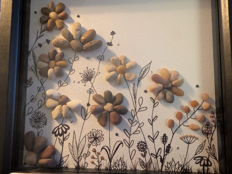 Neutral, Box Framed Garden Flower Pebble Art