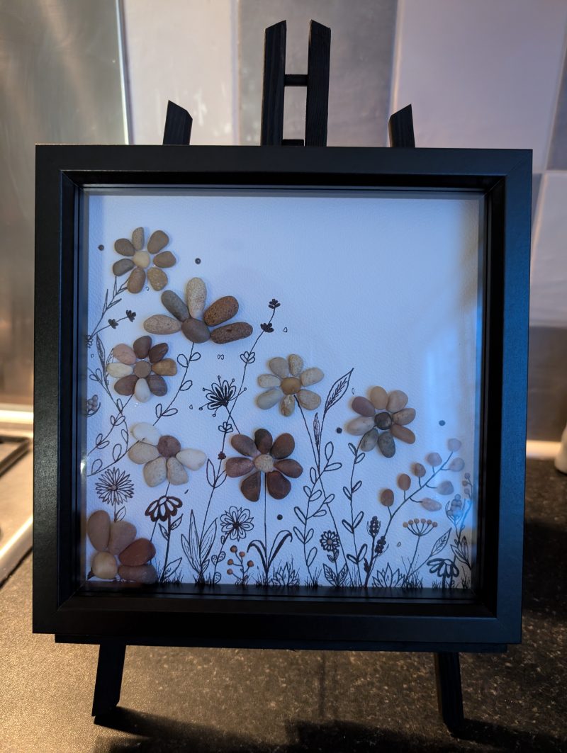Neutral, Box Framed Garden Flower Pebble Art