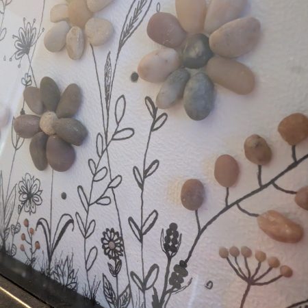 Neutral, Box Framed Garden Flower Pebble Art