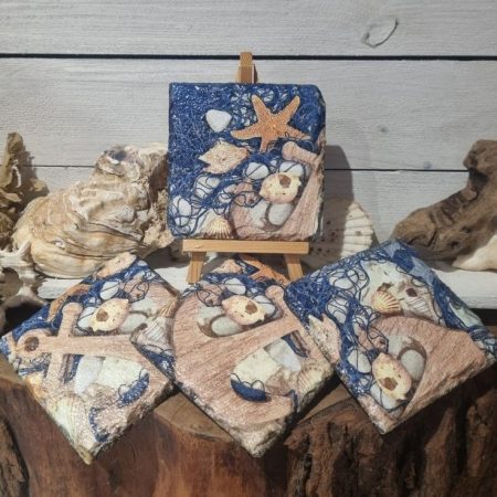 Slate Coasters, Natural Slate, Padded Rubber Feet, Decoupaged, Heat Resistant, Nautical Design