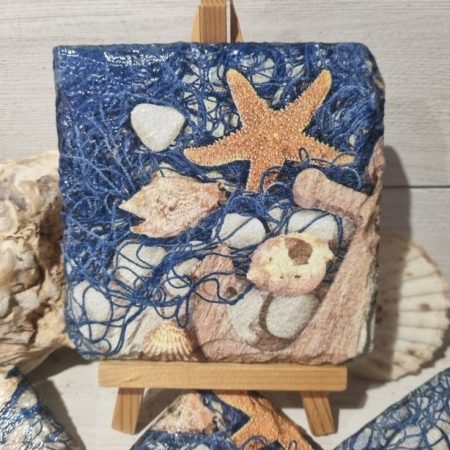 Slate Coasters, Natural Slate, Padded Rubber Feet, Decoupaged, Heat Resistant, Nautical Design