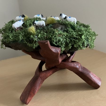 "The Grazing Sheep" on Wooden Stand Ornament