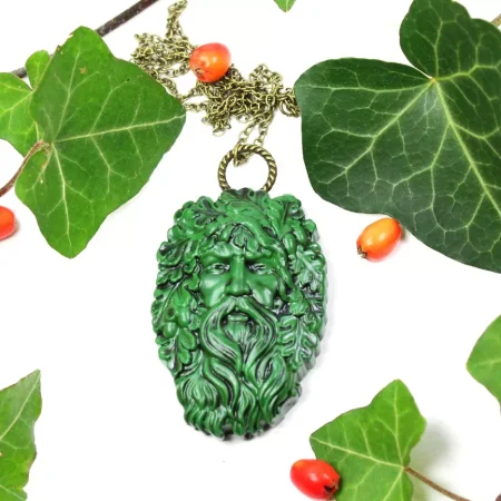Green Man pendant, unisex pagan wiccan druid necklace, handmade item, spiritual gift idea.