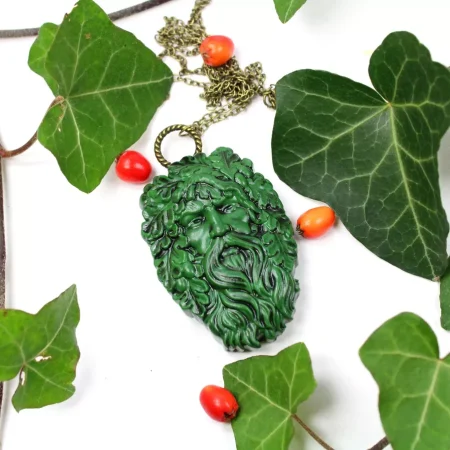 Green Man pendant, unisex pagan wiccan druid necklace, handmade item, spiritual gift idea.