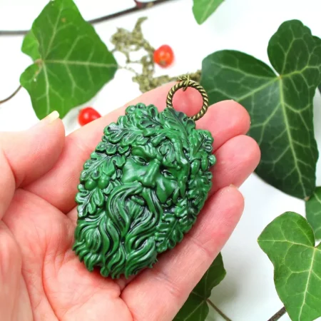 Green Man pendant, unisex pagan wiccan druid necklace, handmade item, spiritual gift idea.