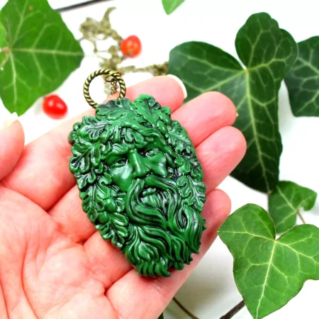 Green Man pendant, unisex pagan wiccan druid necklace, handmade item, spiritual gift idea.