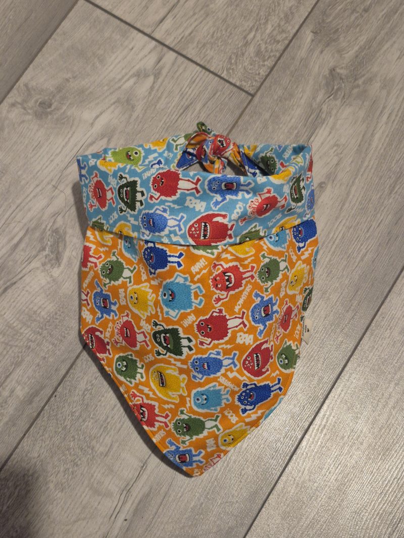 Tie-on Reversible Dog Bandana with Monster design | 4 Sizes available