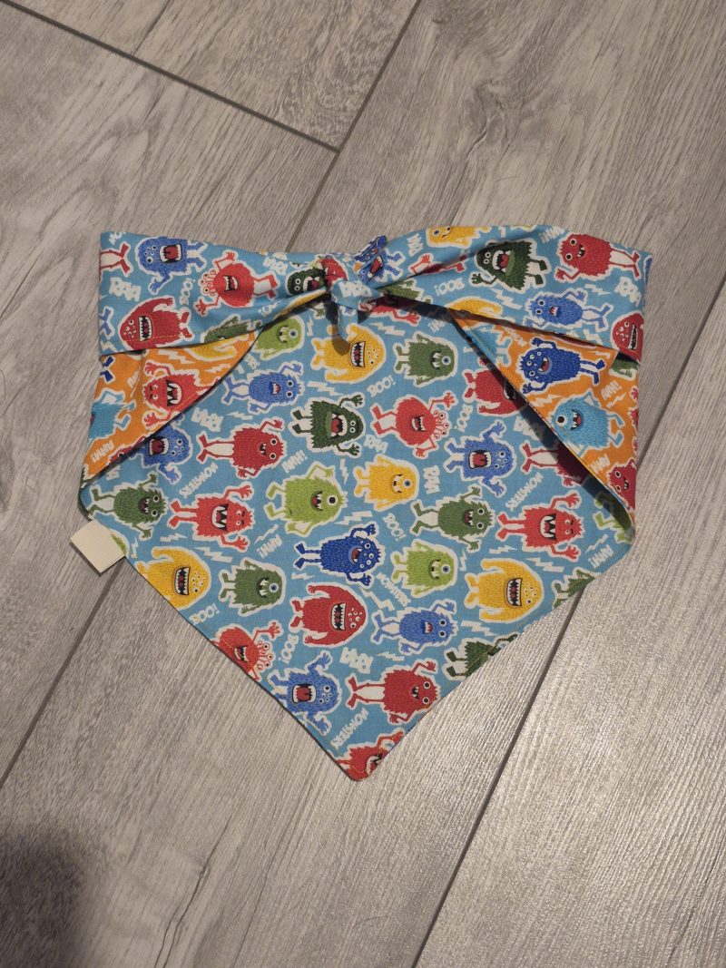 Tie-on Reversible Dog Bandana with Monster design | 4 Sizes available