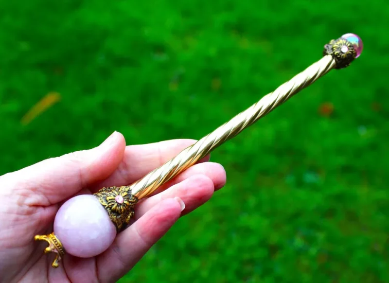 Crystal Fairy Wand, Rose quartz crystal ball wand, healing spell casting wand, handmade wands.