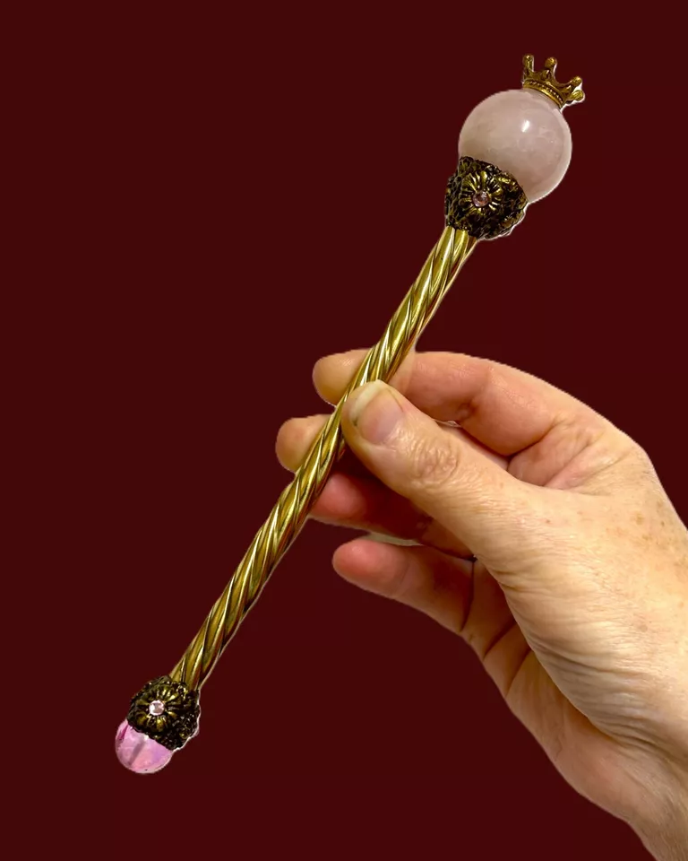 Crystal Fairy Wand, Rose quartz crystal ball wand, healing spell casting wand, handmade wands.