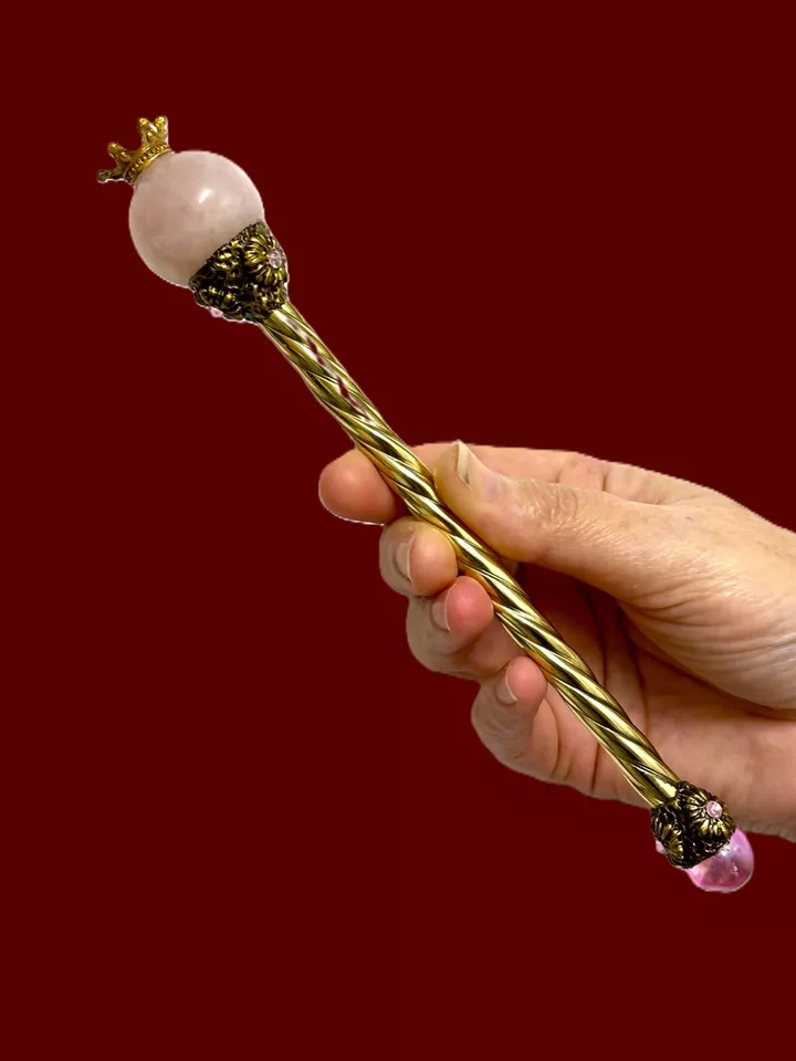 Crystal Fairy Wand, Rose quartz crystal ball wand, healing spell casting wand, handmade wands.