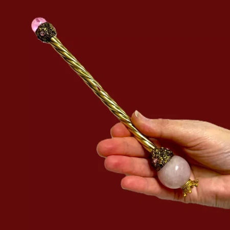 Crystal Fairy Wand, Rose quartz crystal ball wand, healing spell casting wand, handmade wands.