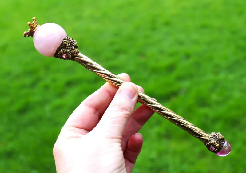 Crystal Fairy Wand, Rose quartz crystal ball wand, healing spell casting wand, handmade wands.