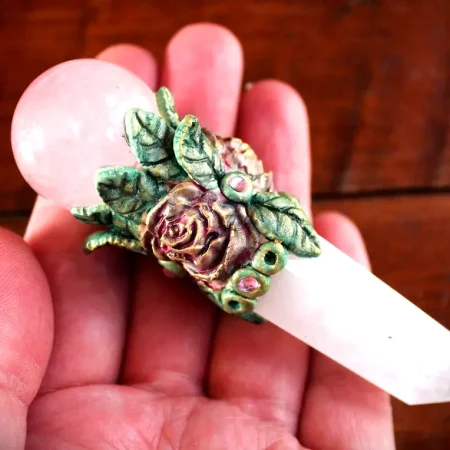 Rose quartz crystal wand, Heart chakra healing wand, Love and peace crystal wand, spiritual healing.