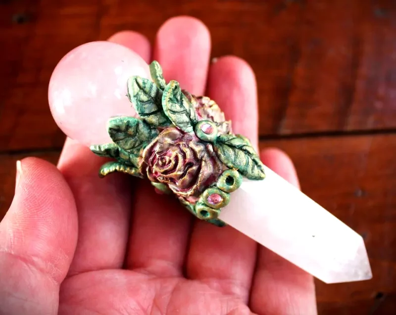 Rose quartz crystal wand, Heart chakra healing wand, Love and peace crystal wand, spiritual healing.