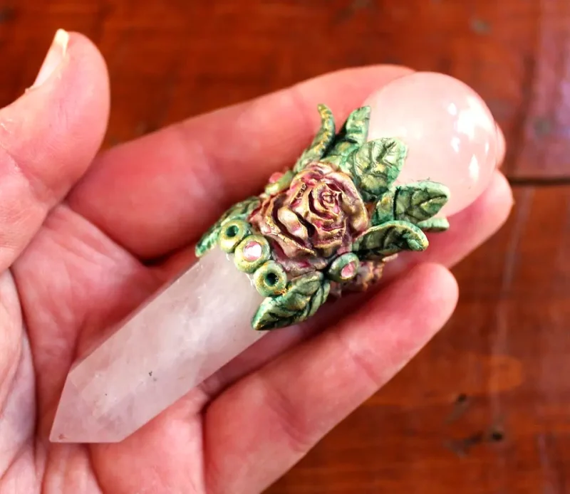 Rose quartz crystal wand, Heart chakra healing wand, Love and peace crystal wand, spiritual healing.