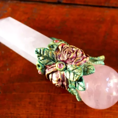 Rose quartz crystal wand, Heart chakra healing wand, Love and peace crystal wand, spiritual healing.