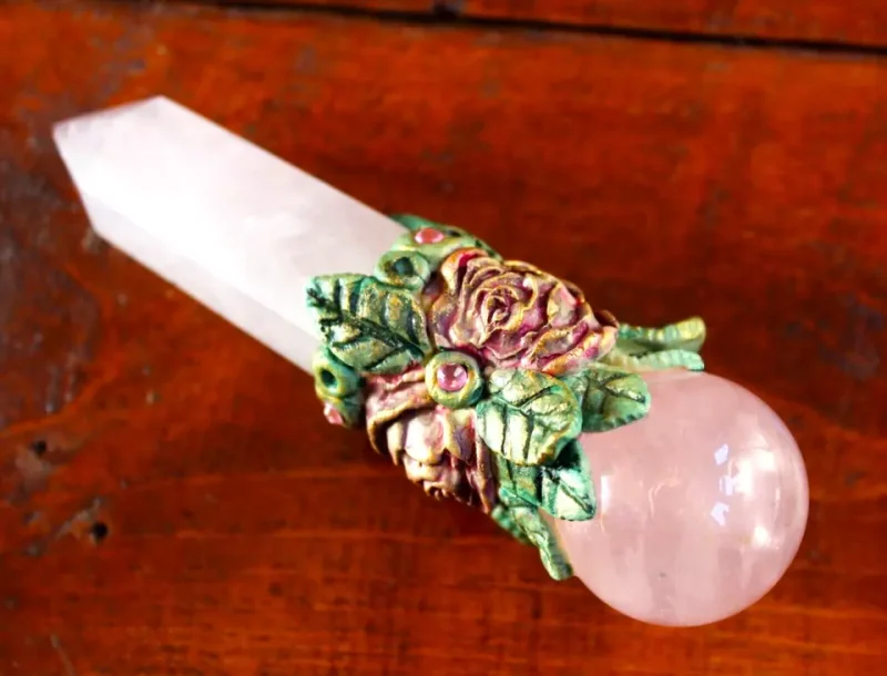 Rose quartz crystal wand, Heart chakra healing wand, Love and peace crystal wand, spiritual healing.