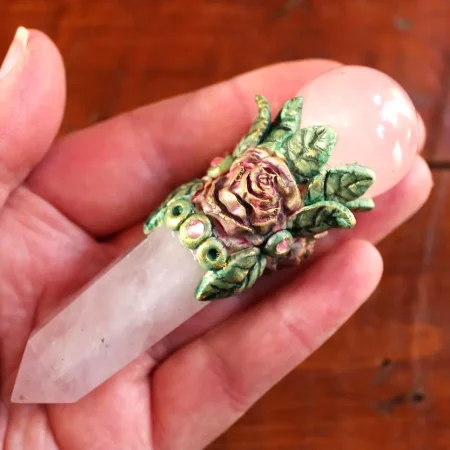 Rose quartz crystal wand, Heart chakra healing wand, Love and peace crystal wand, spiritual healing.