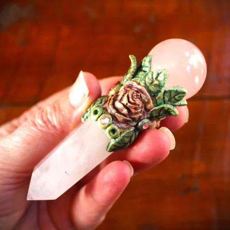 Rose quartz crystal wand, Heart chakra healing wand, Love and peace crystal wand, spiritual healing.