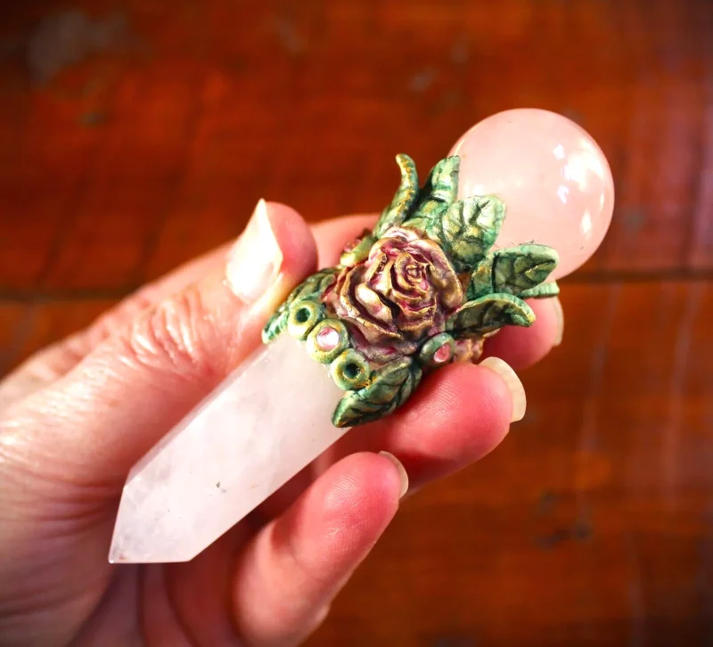 Rose quartz crystal wand, Heart chakra healing wand, Love and peace crystal wand, spiritual healing.