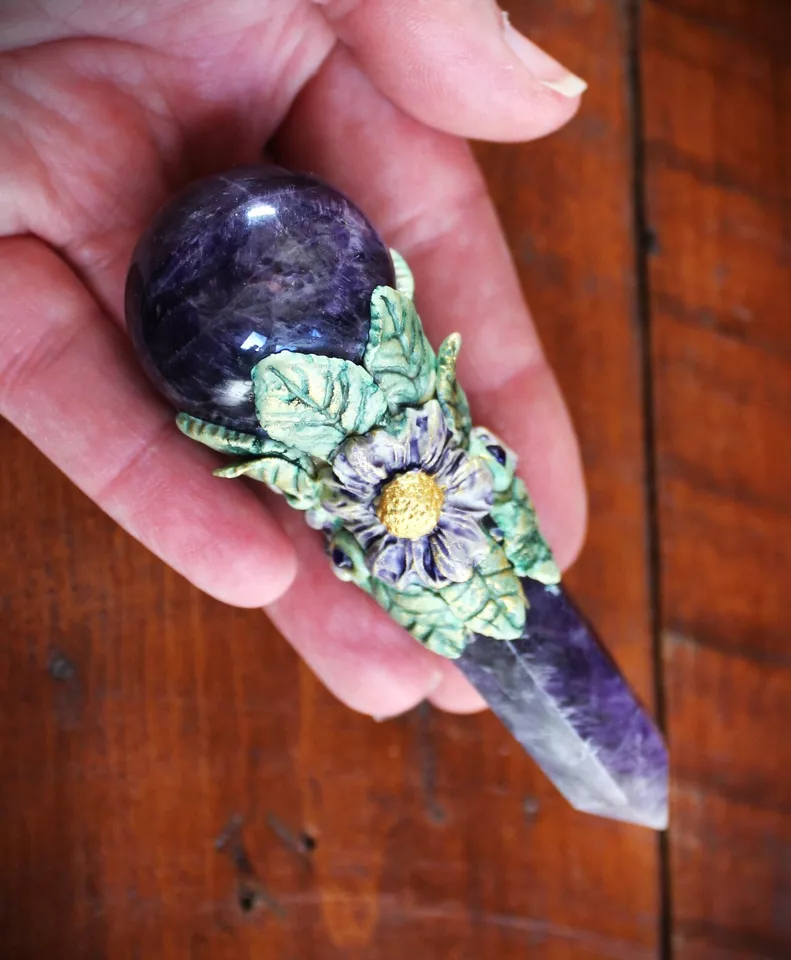 Amethyst crystal magic wand, Third eye chakra healing wand, spiritual tools, magical gifts, magic.