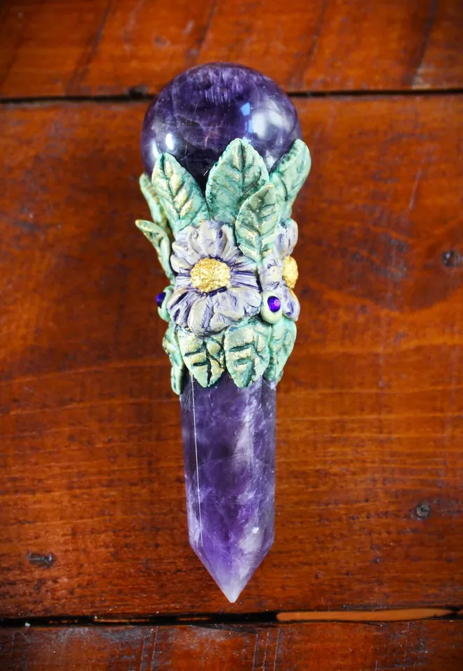 Amethyst crystal magic wand, Third eye chakra healing wand, spiritual tools, magical gifts, magic.