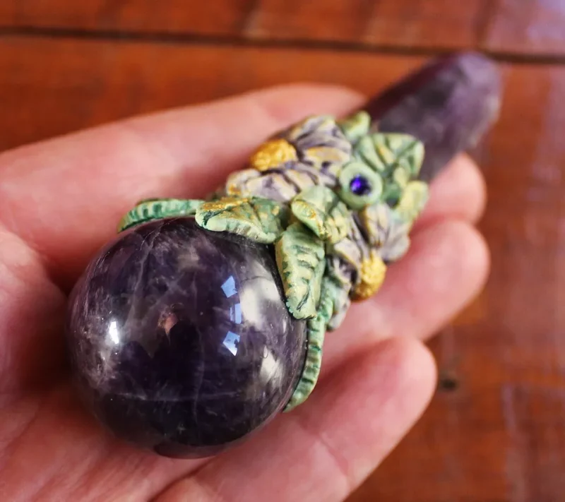 Amethyst crystal magic wand, Third eye chakra healing wand, spiritual tools, magical gifts, magic.