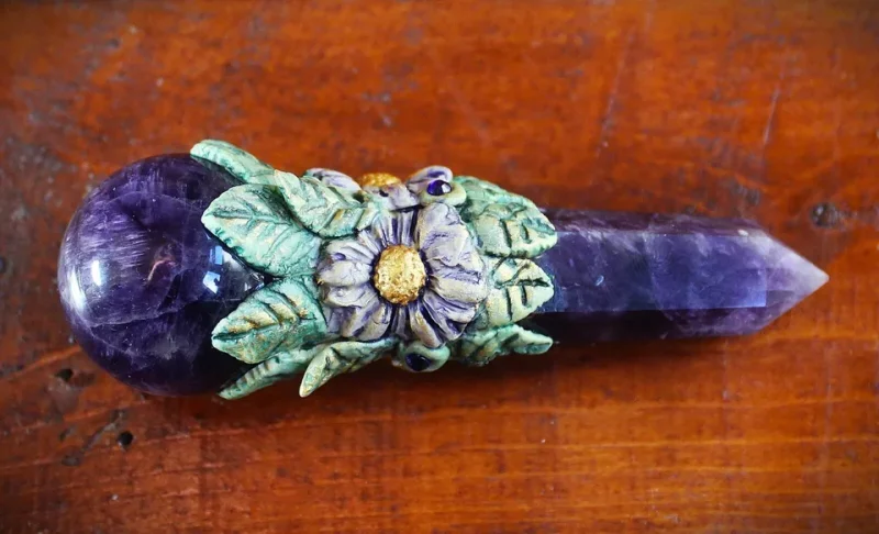 Amethyst crystal magic wand, Third eye chakra healing wand, spiritual tools, magical gifts, magic.