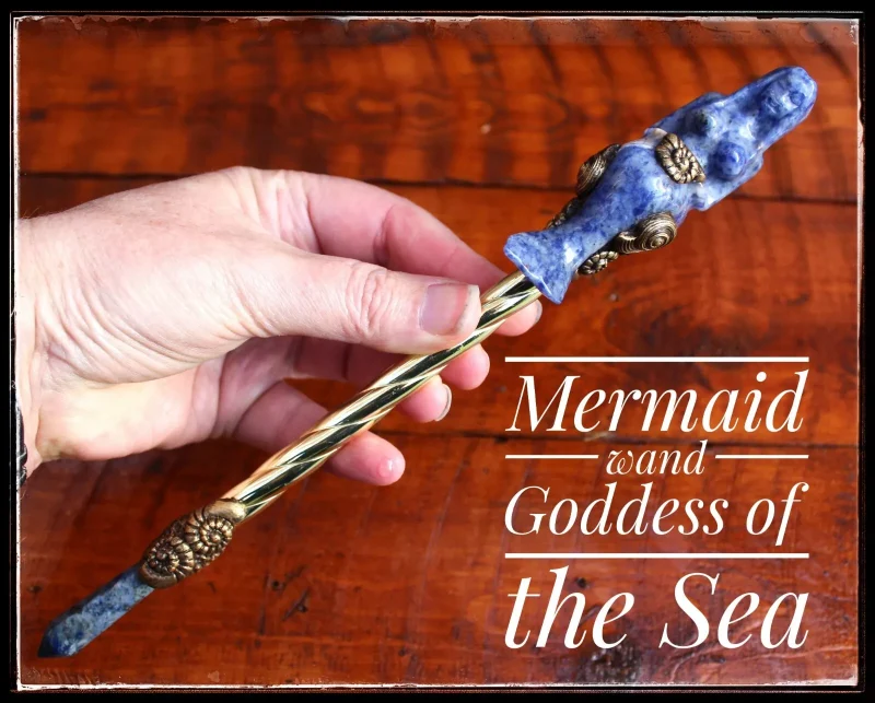 Mermaid gemstone magic wand, Sodalite and Lapis Lazuli gemstone wand, Mermaid magic gifts.