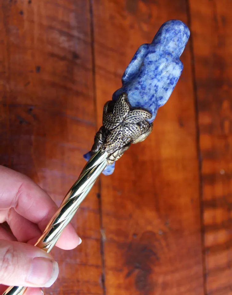 Mermaid gemstone magic wand, Sodalite and Lapis Lazuli gemstone wand, Mermaid magic gifts.