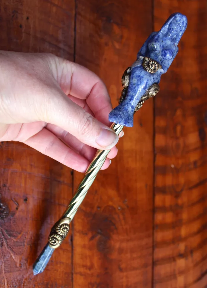 Mermaid gemstone magic wand, Sodalite and Lapis Lazuli gemstone wand, Mermaid magic gifts.