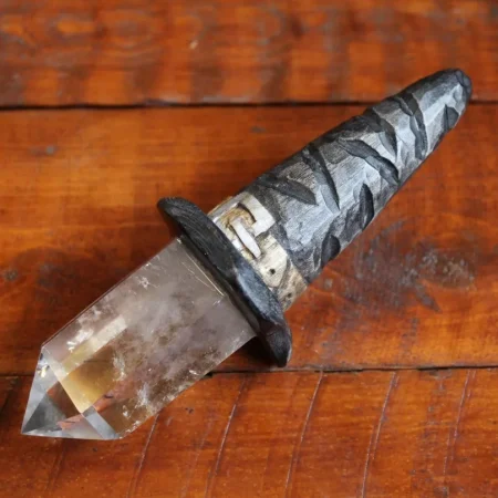 Quartz crystal witches hat magic wand, hand carved witches hat, bespoke wiccan wand.