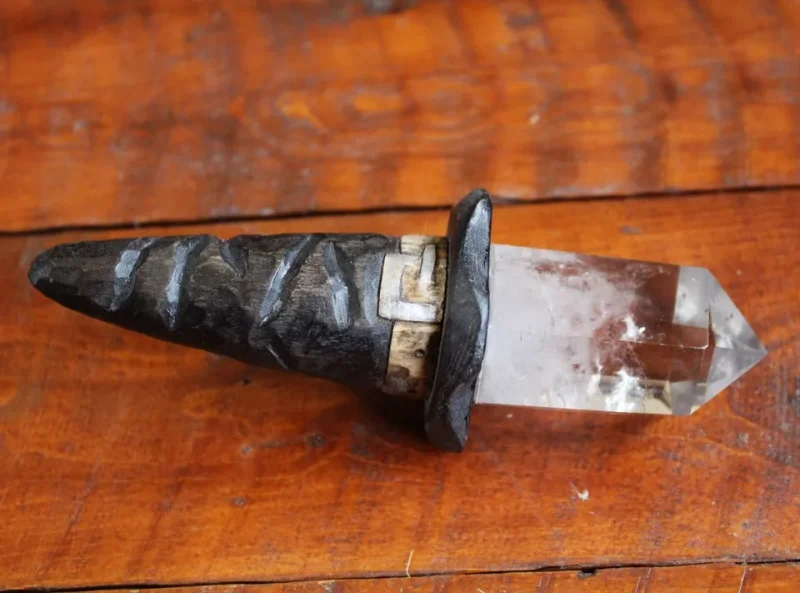 Quartz crystal witches hat magic wand, hand carved witches hat, bespoke wiccan wand.