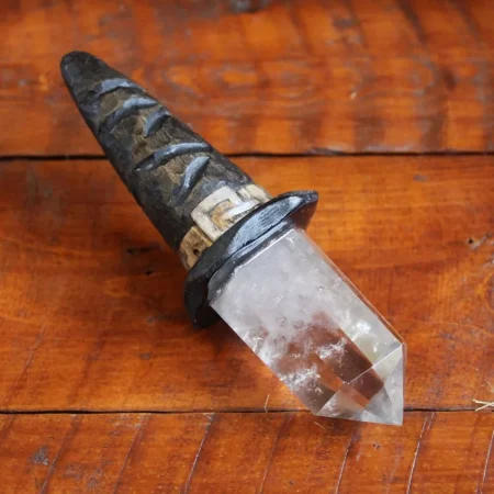 Quartz crystal witches hat magic wand, hand carved witches hat, bespoke wiccan wand.