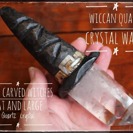 Quartz crystal witches hat magic wand, hand carved witches hat, bespoke wiccan wand.