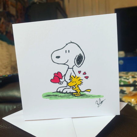 Hand drawn Snoopy and Woodstock Inspired card