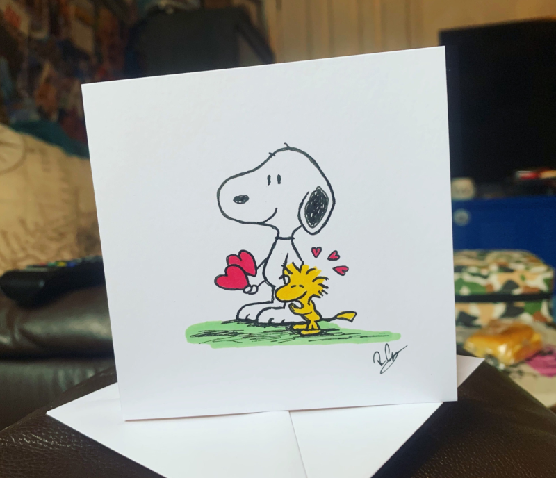 Hand drawn Snoopy and Woodstock Inspired card
