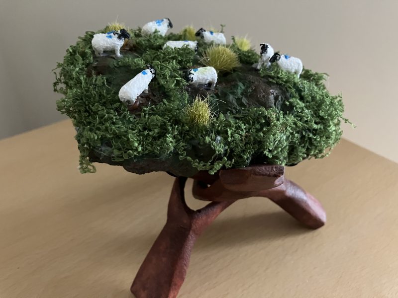 "The Grazing Sheep" on Wooden Stand Ornament