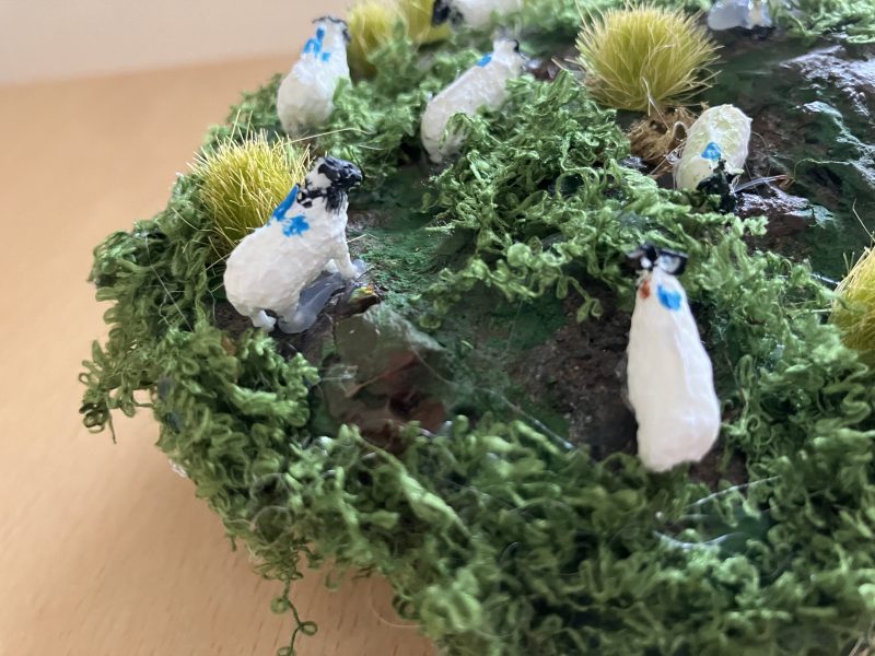 "The Grazing Sheep" on Wooden Stand Ornament