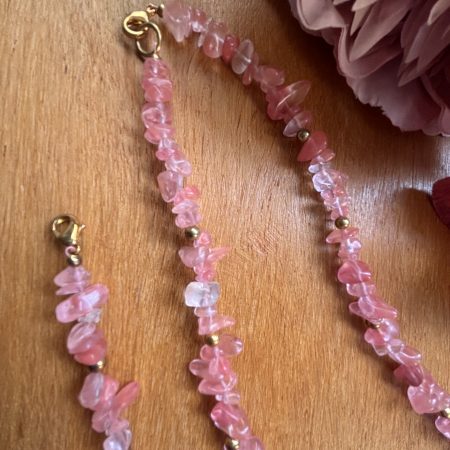 Coral coloured gemstone chips jewellery set