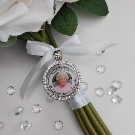 PERSONALISED RHINESTONE BRIDAL DOUBLE SIDED BOUQUET CHARM, DIAMANTE BRIDAL PHOTO CHARM