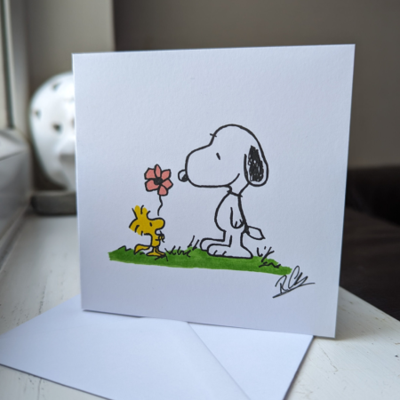 Hand drawn Flower Snoopy and Woodstock Inspired card