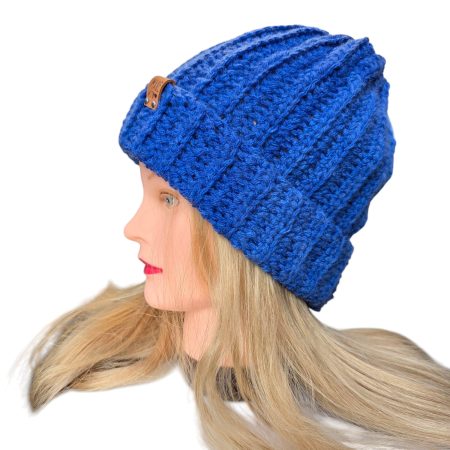 Crochet beanie hat, in blue ombre yarn - Image 2