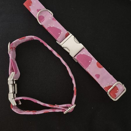 Pink Love Hearts Fabric Dog Collar | 2 Sizes